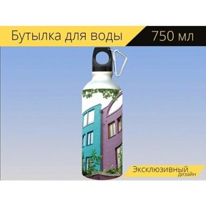 Бутылка фляга для воды "Архитектура, красить, дом" 750 мл. с карабином и принтом