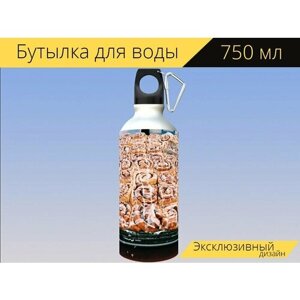 Бутылка фляга для воды "Булочки с корицей, обледенение, выпечка" 750 мл. с карабином и принтом