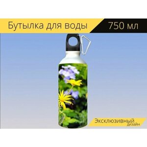 Бутылка фляга для воды "Цветок, природа, bagroung" 750 мл. с карабином и принтом