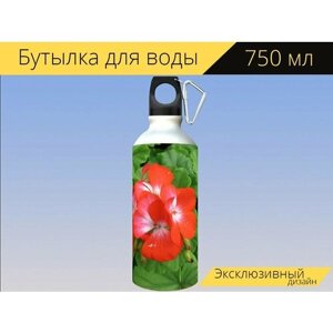 Бутылка фляга для воды "Цветок, весенние цветы, цветочный" 750 мл. с карабином и принтом