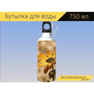 Бутылка фляга для воды "Цветок, завод, сад" 750 мл. с карабином и принтом