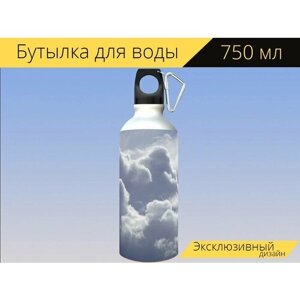 Бутылка фляга для воды "Дождь, облака, буря" 750 мл. с карабином и принтом
