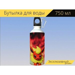 Бутылка фляга для воды "Игрушки, покемон, пожар" 750 мл. с карабином и принтом
