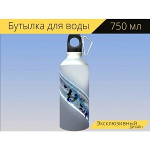 Бутылка фляга для воды "Калейдоскоп, бусы, стекло" 750 мл. с карабином и принтом