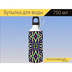 Бутылка фляга для воды "Калейдоскоп, шаблон, дизайн" 750 мл. с карабином и принтом