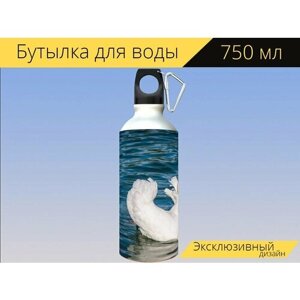 Бутылка фляга для воды "Лебедь, животное, птица" 750 мл. с карабином и принтом