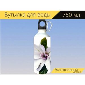 Бутылка фляга для воды "Магнолия, нежный, розовый" 750 мл. с карабином и принтом