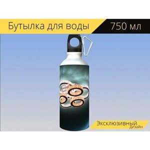 Бутылка фляга для воды "Напольная лампа, украшение, свет" 750 мл. с карабином и принтом