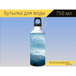 Бутылка фляга для воды "Небо, атмосфера, облако" 750 мл. с карабином и принтом