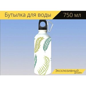 Бутылка фляга для воды "Пальмы силуэты, пальма, ладонь" 750 мл. с карабином и принтом