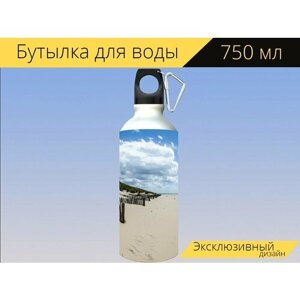 Бутылка фляга для воды "Пляж, песок, море" 750 мл. с карабином и принтом