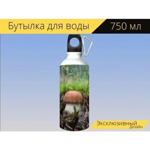 Бутылка фляга для воды "Подосиновик, гриб, лето" 750 мл. с карабином и принтом