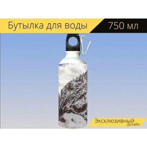 Бутылка фляга для воды "Сион, снег, юта" 750 мл. с карабином и принтом