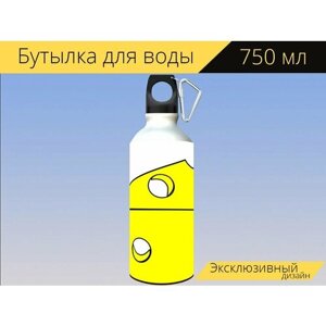 Бутылка фляга для воды "Сыр, желтый, треугольник" 750 мл. с карабином и принтом