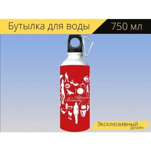 Бутылка фляга для воды "Тенденция, женщина, салон красоты" 750 мл. с карабином и принтом