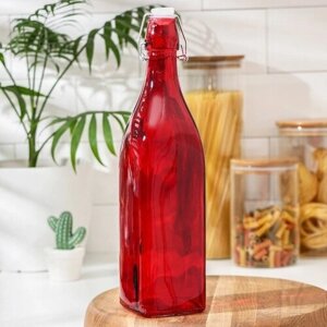 Бутылка стеклянная для соуса и масла с бугельным замком «Галерея», 1 л, 830,5 см, цвет микс