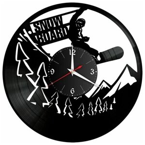 Часы из винила Redlaser "Сноуборд, SnowBoard, заснеженный склон, спуск на сноуборде" VW-10524