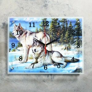 Часы-картина настенные, интерьерные "Волки в Зимнем Лесу", бесшумные, 30 х 40 см (комплект из 3 шт)