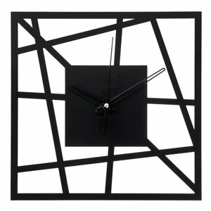 Часы настенные из металла "Линии", плавный ход, 30 х 30 см , черные 10156679