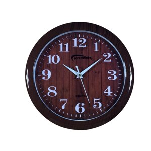 Часы настенные кварцевые бесшумные коричневый корпус диаметр 27 см