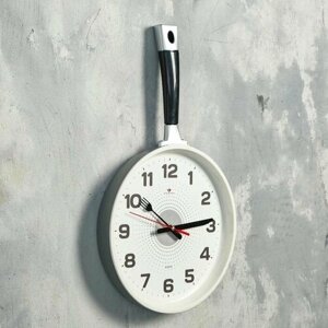 Часы настенные Рубин "Сковорода", 25*43 см, корпус серый с белым, ручка черная, плавный ход
