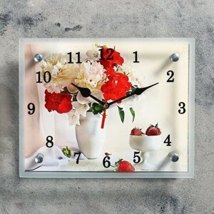 Часы настеные, интерьерные "Цветы в вазе", бесшумные, 20 х 25 см