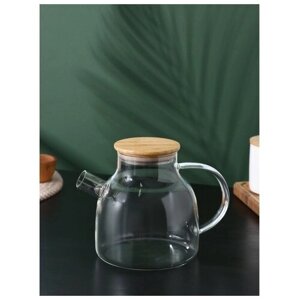 Чайник стеклянный заварочный с бамбуковой крышкой и металлическим фильтром BellaTenero "Эко", 1,2 л