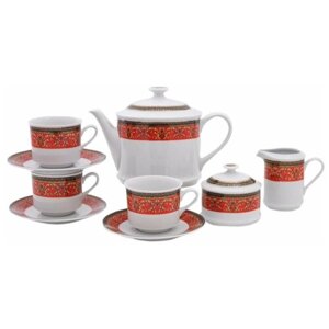 Чайный сервиз на 6 персон 15 предметов Leander "Сабина /Цветочный узор на красном"159066