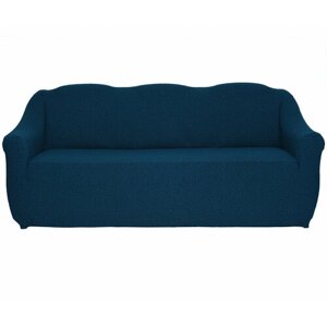 Чехол на трехместный диван без оборки с подлокотниками Жаккард, цвет Темно-синий