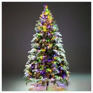 Crystal Trees Искусственная елка с гирляндой Власта заснеженная 210 см, 700 разноцветных/теплых белых LED ламп, контроллер, ЛИТАЯ + ПВХ KP6121