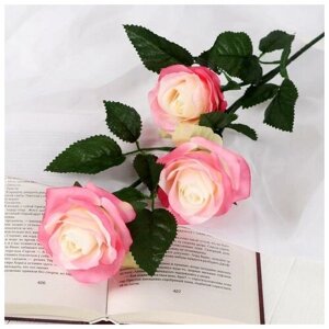Цветы искусственные "Роза Жанна" 10*61 см, бело-розовая