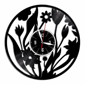 Цветы - настенные часы из виниловой пластинки