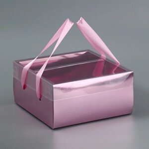 Дарите Счастье Коробка подарочная складная, упаковка, «Розовая», 20 х 20 х 10 см