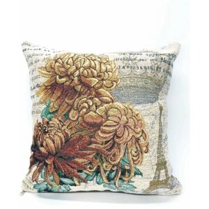 Декоративная подушка из гобелена 35х35 (3см) на молнии, с рисунком Цветы Хризантемы Королевские