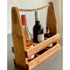Деревянный ящик-подставка для переноски бутылок вина (винный держатель (холдер), винница), подарочный, декоративный, WH-001