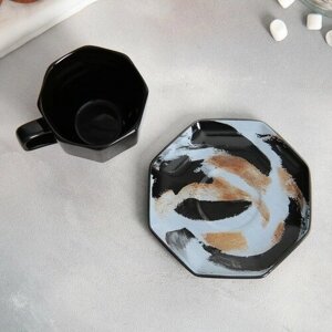 Дорого внимание Чайная пара керамическая Art, кружка 200 мл, блюдце 13 см, цвет чёрный