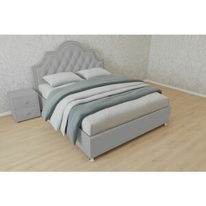 Двуспальная кровать Мирабель 180x200 с подъемным механизмом и с коробом для белья велюр серый без ножек