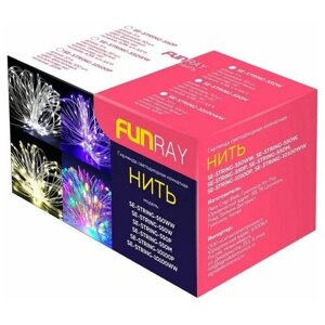 Электрогирлянда FUNRAY "Нить", SE-STRING-550W, 5м, 50 LED, холодный белый, 3*АА, серебр. шнур 0,3м,