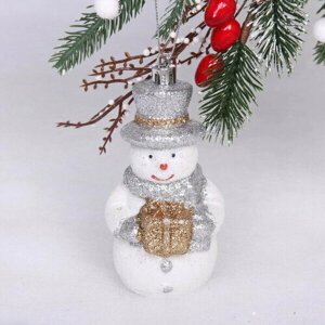 Ёлочная игрушка «Сияющий снеговик» 6*5,5*12 см, серебро