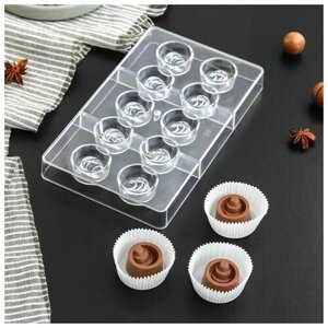Форма для шоколада и конфет КНР "Конфи", 10 ячеек, 20х12х2,5 см, ячейка 3х1,5 см