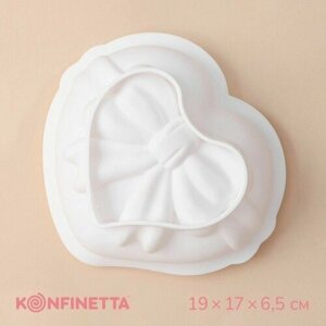 Форма для выпечки и муссовых десертов KONFINETTA Сердце с бантом , 19 17 6,5 см, цвет белый