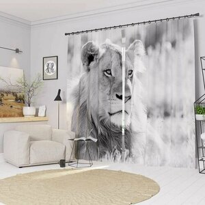 Фотошторы Черно-белый лев Ш150xВ245 см. 2шт. Блэкаут на тесьме