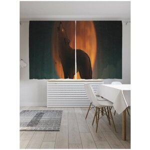 Фотошторы для кухни и спальни JoyArty "Вой в полнолуние", 2 полотна со шторной лентой шириной по 145 см, высота 180 см