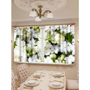 Фотошторы для кухни LeJoy Home из габардина "Нежные белые цветы и бутоны" 180х290 см. (2 шт. 145х180 см (каждая).
