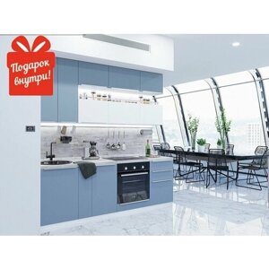 Готовый кухонный гарнитур прямой кухня Фьюжн-01 2340*2300*600 Silky Blue/Silky White