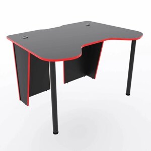Игровой компьютерный стол "Старк" с полкой для монитора и тумбой, 120x90x75 см, чёрный с красной кромкой