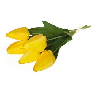 Искусственные тюльпаны желтые, букет из 5 шт, высота 37 см