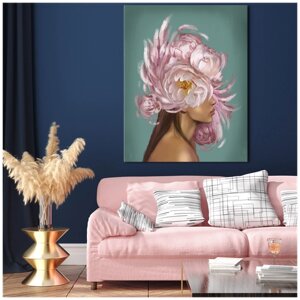 Картина интерьерная на холсте Art. home24 Девушка с розовыми цветами, 60 x 90