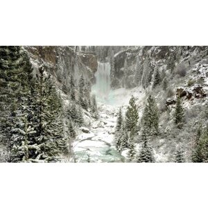 Картина на холсте 60x110 Альянс Лес "Водопад природа лес зима снег" на подрамнике / интерьер/ декор