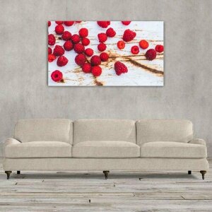 Картина на холсте 60x110 LinxOne "Ягоды малина wood fresh" интерьерная для дома / на стену / на кухню / с подрамником